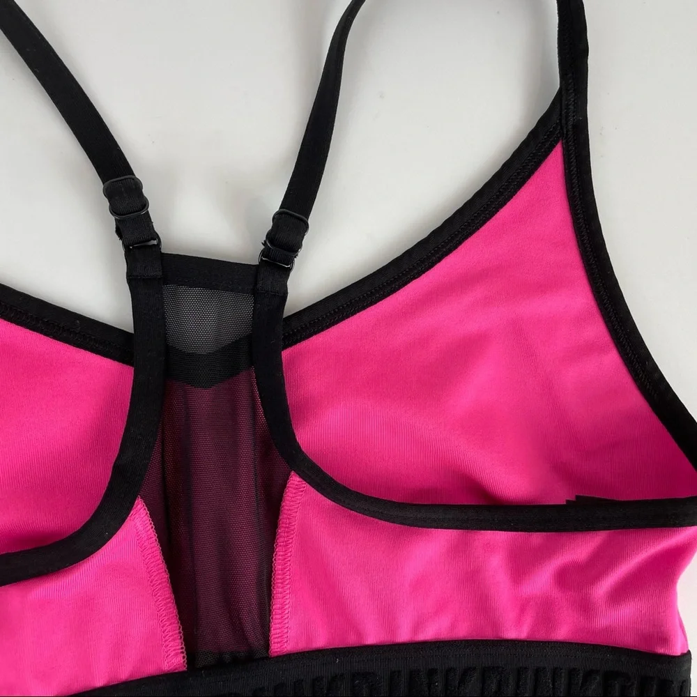 PINK Victoria’s Secret Lounge Sports Bra Sz Large Pink Black Logo - Picture 13 of 15